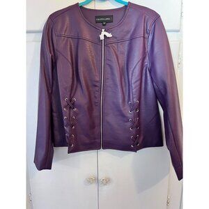 New! Colleen Lopez Purple Zip Up Vegan Leather Jacket, Size Large, Gold Zip